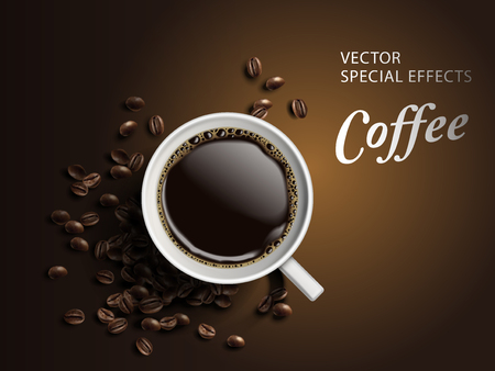 cup of coffee with bean elements, isolated brown background, 3d illustrationのイラスト素材
