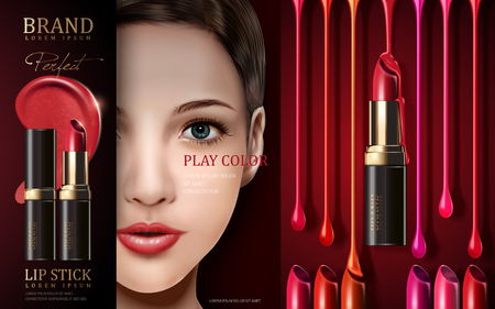 cosmetic lipstick ad, with model face and stage light, 3d illustrationのイラスト素材