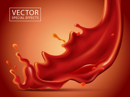red fluid pouring down effect, isolated red background, 3d illustrationのイラスト素材