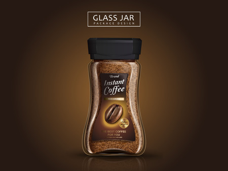 instant coffee jar package design, isolated brown background, 3d illustrationのイラスト素材
