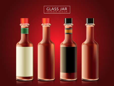 blank sauce bottles, dark red background, 3d illustrationのイラスト素材