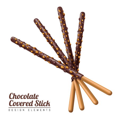 Chocolate covered stick element, chocolate stick with almond crush isolated on white background in 3d illustrationのイラスト素材