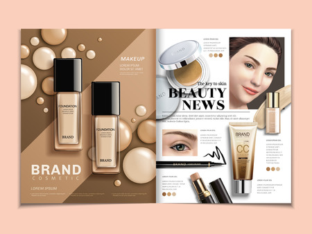 Fashion magazine template, foundation and concealer ads with elegant model in 3d illustrationのイラスト素材
