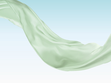 Green wavy satin on blue sky background in 3d illustrationのイラスト素材