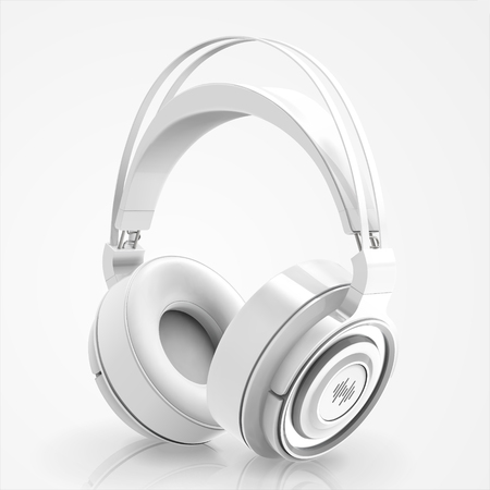 Premium white headphone mockup isolated on white background in 3d illustrationのイラスト素材