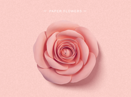 Paper pink roses in 3d illustration, top view