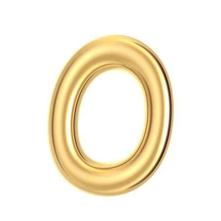 3D render golden foil number 0 on white backgroundの写真素材