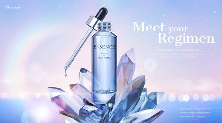Elegant essence ads with clear crystal element on bokeh oceanの写真素材