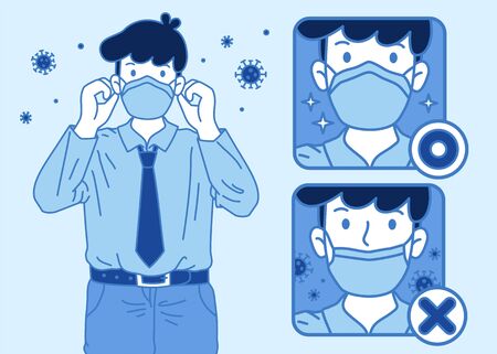 The proper way of wearing face mask, fight for coronavirusのイラスト素材