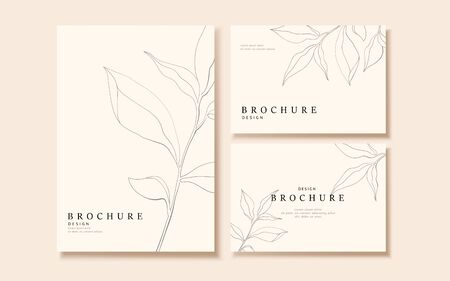 Elegant line style leaf brochure template design on light pink backgroundのイラスト素材
