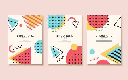 Vivid memphis style flyer template design with geometric elements on pink backgroundのイラスト素材