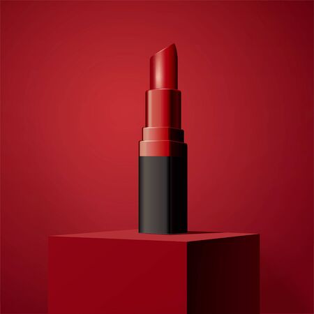 Attractive red lipstick product on square stage in 3d illustrationのイラスト素材