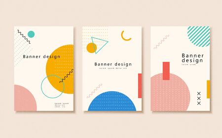 Pastel memphis style brochure template design on pink backgroundのイラスト素材