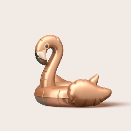 3d illustration of flamingo swim ring, isolated on light nude background, concept of summer vacation and outdoor activityのイラスト素材