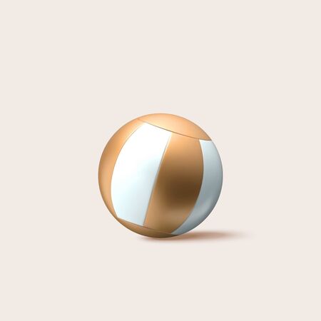 3d illustration of yellow beach ball, isolated on light nude background, element for summer vacation and outdoor activityのイラスト素材