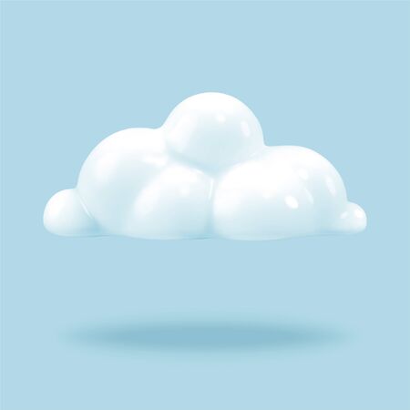 3d illustration of white floating cloud, isolated on light blue backgroundのイラスト素材