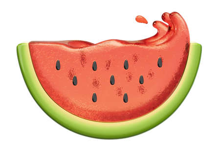Tasty watermelon jelly slice isolated on white background, 3d illustrationのイラスト素材