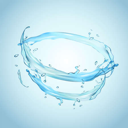 Swirling clear water design elements isolated on light blue background, 3d illustrationのイラスト素材