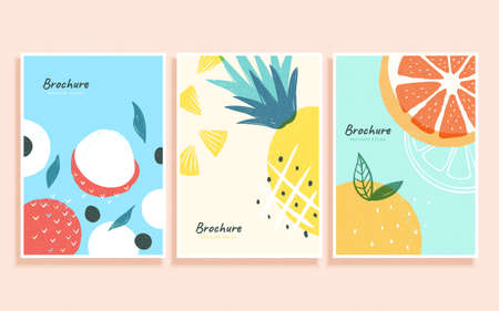 Concept of summer fruit in abstract Memphis design, cover template for brochure, flyer, and poster useのイラスト素材