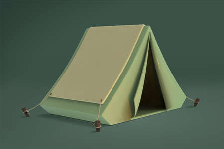 Small camping tent element in 3d illustration over green backgroundのイラスト素材