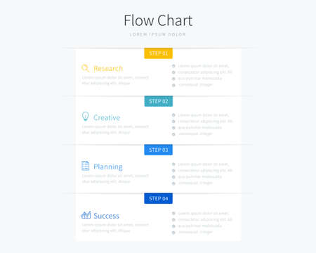 Flow chart infographic template with simple design and four options used for business presentationのイラスト素材