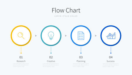 Flow chart infographic template with design elements and iconsのイラスト素材