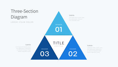 Three section diagram infographics elements, blue triangle design template with three optionsのイラスト素材