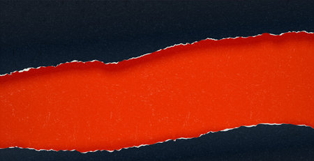 Ripped black paper revealing orange paper underneath. Banner background with text copyspace.のイラスト素材