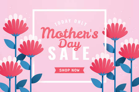 Mother's day sales background. Layout design of carnation flower in paper art style. Web template for online promotion event.のイラスト素材