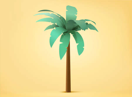 3d illustration of tropical palm tree in paper art style. Natural plant element isolated on yellow background.のイラスト素材