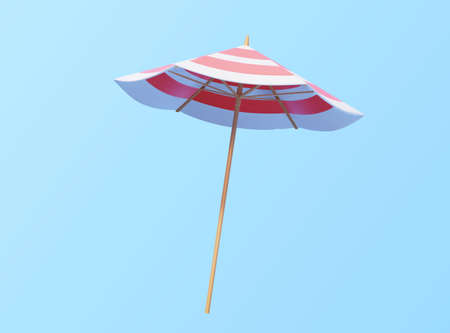 3d illustration of cute beach umbrella. Summer element isolated on blue background.のイラスト素材