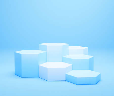 3d minimal geometric scene with hexagon shape stages. Suitable for product presentation. 3d illustration.の写真素材