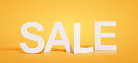 Sale word paper cutout isolated on orange background, 3d renderingのイラスト素材