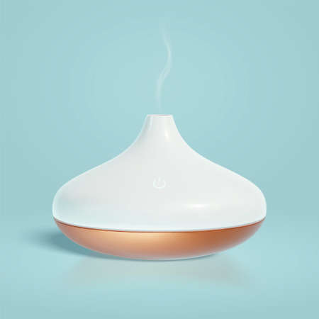 3d illustration of modern mountain shape essential oil diffuser, air humidifier or aroma lamp. Isolated on light blue background.のイラスト素材