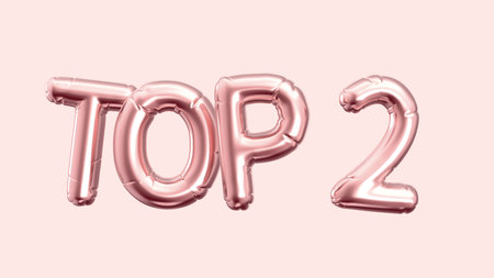 3d render rose gold balloon TOP 2 phrase on pink backgroundの写真素材