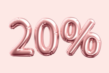 3d render rose gold balloon 20% phrase on pink backgroundの写真素材