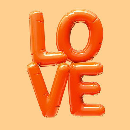 3d render orange color balloon LOVE phraseの写真素材