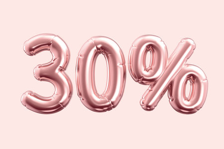 3d render rose gold balloon 30% phrase on pink backgroundの写真素材