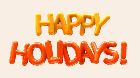 3d render yellow and orange balloon HAPPY HOLIDAYS phrase on pink backgroundの写真素材
