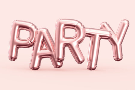 3d render rose gold balloon PARTY phrase on pink backgroundの写真素材