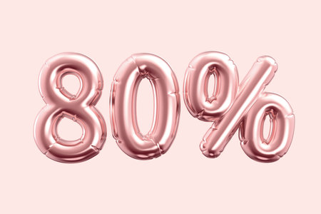 3d render rose gold balloon 80% phrase on pink backgroundの写真素材