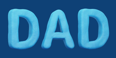 3D blue clay DAD text design isolated on deep blue background. Suitable for Father's Day and holiday decoration.の写真素材