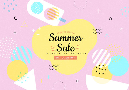 Pastel summer sale promotion with geometric shapes. Applicable to posters, flyers and cards.のイラスト素材