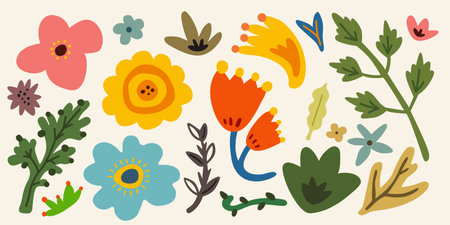 Cute floral pattern in doodle drawing style on white background. Suitable for spring season wallpaper, fabric prints, and design templatesのイラスト素材