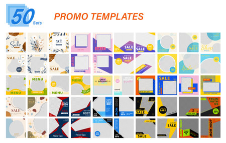 Modern discount promotion template collection. Trendy editable minimal square for social media sale promo.のイラスト素材