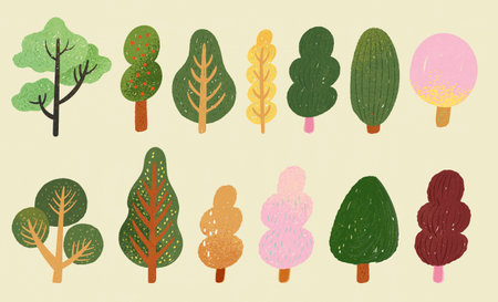Hand drawn style tree elements isolated on beige background.のイラスト素材