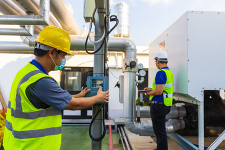 Two Asian Male engineering working at factory.の写真素材