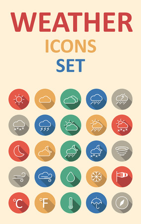 set of weather icons set in flat material style with long shadowのイラスト素材