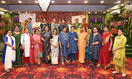 NEW DELHI, INDIA - APRIL 13: Women of East Delhi Lok Sabha constituency participating in Anokhi Panchayat (women parliament) for upcoming Lok Sabha election at Raghu Nath Temple Krishana Nagar, on April 13, 2024 in New Delhi, India. (Photo by Sonu Mehta/Hのeditorial素材