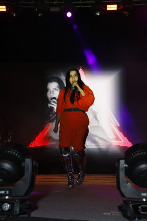 NEW DELHI, INDIA - APRIL 6: Bollywood playback singer Nikhita Gandhi performs during an annual fest - Tempest 24 at Miranda College, Delhi University, on April 6, 2024 in New Delhi, India. (Photo by Shantanu Bhattacharya/Hindustan Times )
 *** Local Captのeditorial素材